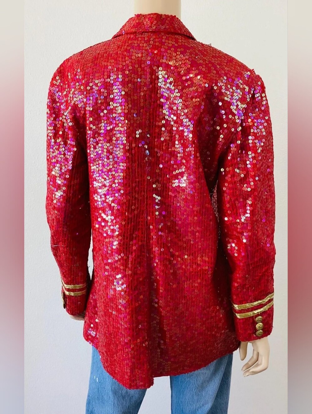 Red Sequin Double-Breasted Jacket with Gold Buttons 😮‍💨🔥🫰🏾(w/FLAW) - Picture 5 of 13